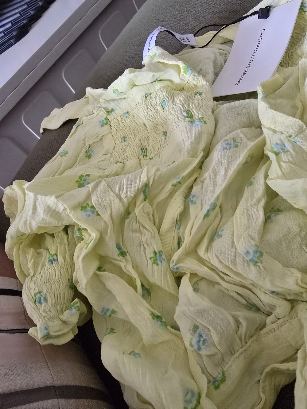 Faithfull the Brand Pale Yellow Floral Smocked Top